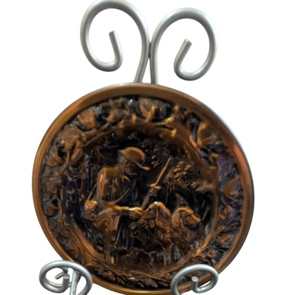 Copper Hunting Scene Plate Hanging Hook Rustic Look vintage decorative 6.5" - Picture 3 of 6